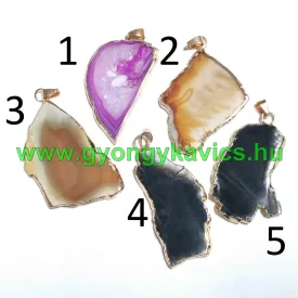   Achat Ásvány Szelet Medál Arany Színű Keretben (3) ~43-61x23-41x3-4mm