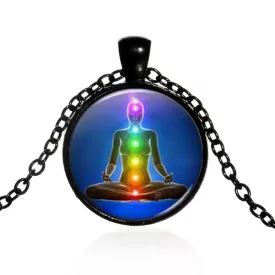   Fekete Színű Jóga 7 Csakra Meditáció (158) Medál Lánccal Nyaklánc 27,5mm