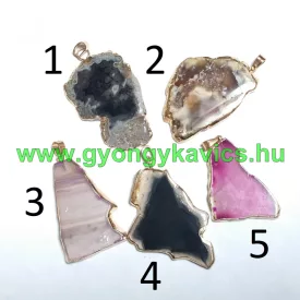   Achat Ásvány Szelet Medál Arany Színű Keretben (3) ~43-61x23-41x3-4mm