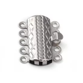   Ezüst Színű Nemesacél 5 Soros Karkötő Ékszer Kapocs Közdarab 19,5x14x3mm