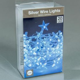   20 Ledes Hideg Fehér Csillag Elemes Karácsonyi Fényfüzér Ezüst Színű Dróton