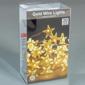   20 Ledes Meleg Fehér Csillag Elemes Karácsonyi Fényfüzér Arany Színű Dróton