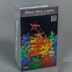   20 Ledes Színes Elemes Karácsonyi Csillag Fényfüzér Ezüst Színű Dróton