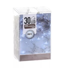 30 Ledes Hideg Fehér Elemes Karácsonyi Fényfüzér