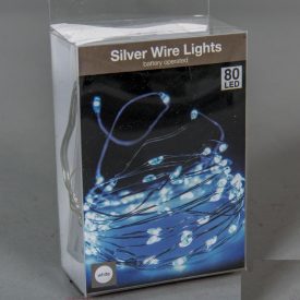   80 Ledes Hideg Fehér Elemes Karácsonyi Fényfüzér Ezüst Színű Dróton