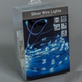   80 Ledes Vízálló Programozható Hideg Fehér Elemes Karácsonyi Fényfüzér Ezüst Színű Dróton