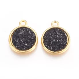 Arany Színű Fekete Műgyanta Druzy Medál 18x15mm