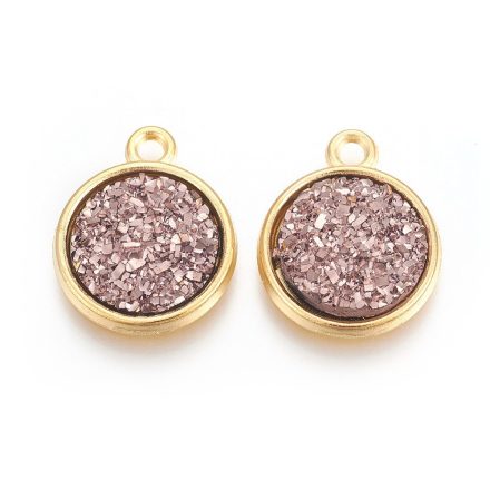 Arany Színű Levendula Lila Műgyanta Druzy Medál 18x15mm