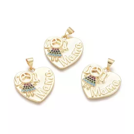   Arany Színű Színes Cirkónia Strasszos Anya Mama Kislány Szív Medál 21,5x21,5mm