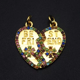   Best Friends Legjobb Barátok (2) Arany Színű Cirkónia Strasszos Szív Medál 24x23,5mm