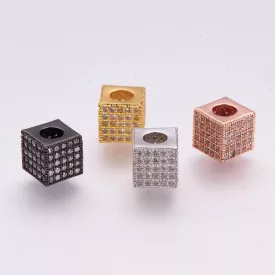   Rózsaarany Színű Fehér Cirkónia Strasszos Kocka Nyaklánc Karkötő Ékszer Dísz Közdarab Köztes Charm 7x7mm