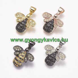   Ezüst Színű (2) Fekete Cirkón Cirkónia Strassz Darázs Méhecske Medál 16,5x16mm