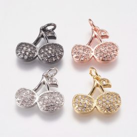 Fekete Színű Cirkónia Strasszos Cseresznye Medál 12x13mm