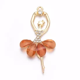   Arany Színű Narancssárga (2) Strasszos Balerína Medál 60x31x4mm