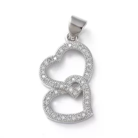   Ezüst Színű Fehér Cirkón Cirkónia Strasszos Szív Nyaklánc Karkötő Ékszer Dísz Medál 22,5x13mm