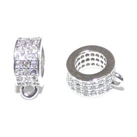   Ezüst Színű Fehér Cirkón Cirkónia Strasszos Medáltartó Charm Közdarab Köztes 7,2x4mm