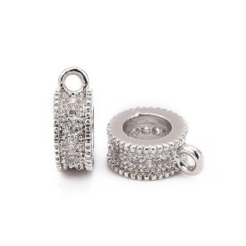   Ezüst Színű Cirkónia Strasszos Medáltartó (2) Charm Közdarab Köztes 8,5x7x3mm