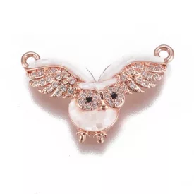   Rózsarany Színű Cirkon Cirkónia Fehér Paua Abalone Kagyló Bagoly Karkötő Ékszer Dísz Közdarab Köztes 17,5x25mm