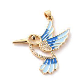   18K Aranyozott Cirkónia Strasszos Kék Tűzzománc Kolibri Madár Medál 33,5x31mm