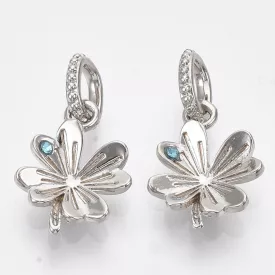   Türkiz Strasszos Ezüst Színű Virág Lóhere Charm Nyaklánc Karkötő Ékszer Dísz Medál 25x14mm