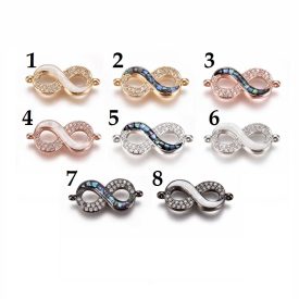   Arany Színű (1) Cirkon Cirkónia Fehér Paua Abalone Kagyló Végtelen Jel Karkötő Közdarab Köztes 10,5x23mm