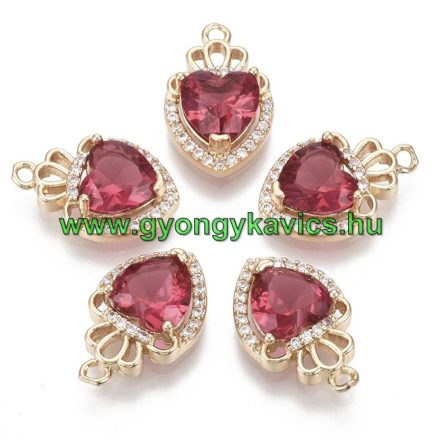 Arany Színű Cirkónia Rózsaszín Strasszos Szív Medál 17,5x11,5x5,5mm