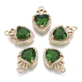   Arany Színű Cirkónia Zöld Strasszos Szív Medál 17,5x11,5x5,5mm