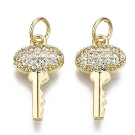   16K Aranyozott Fehér Cirkón Cirkónia Strasszos Kulcs Nyaklánc Karkötő Ékszer Dísz Medál 17x9mm