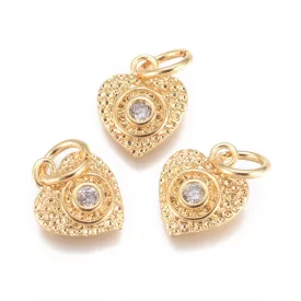   Arany Színű Fehér Cirkón Cirkónia Strasszos Szív Nyaklánc Karkötő Ékszer Dísz Közdarab Köztes Medál 10x8mm