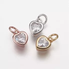   Rózsaarany Színű Cirkón Cirkónia Strassz Strasszos Szív Medál 9x6,5x4mm