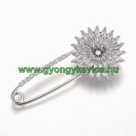   Ezüst (1) Cirkón Cirkónia Virág Bross Brosstű Bross Kitűző 57x25mm