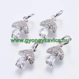   Ezüst Színű Cirkón Cirkónia Strassz Gomba Medál 11x7,5mm