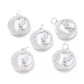   Ezüst Színű Cirkónia Strasszos Angyal Tündér Kagyló Medál 18x16mm