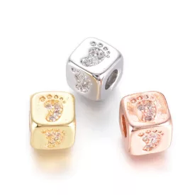   Arany Színű Fehér Cirkón Cirkónia Strasszos Kocka Babatalp Nyaklánc Karkötő Ékszer Dísz Közdarab Köztes Charm 6x6mm