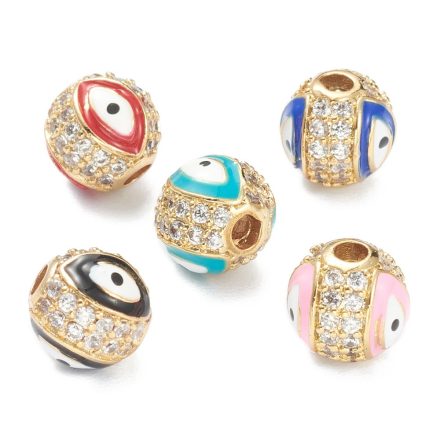 18K Aranyozott Zöld Színű Tűzzománc Nazar Ördög Hamsa Gonosz Szem Cirkon Cirkónia Köztes 8mm