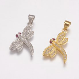   Arany Színű (2) Cirkon Cirkónia Szitakötő Medál 21x16mm