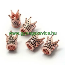   Rózsaarany Színű Korona Fekete Cirkón Cirkónia Strasszos Nyaklánc Karkötő Ékszer Dísz Közdarab Köztes 12x10mm