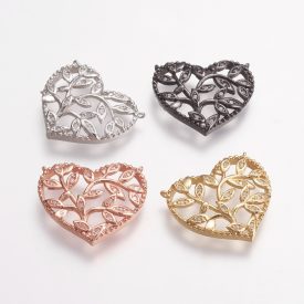   Fekete Színű Cirkon Cirkónia Szív Medál Karkötő Közdarab 21x24mm