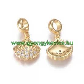   Arany Színű Cirkón Cirkónia Strassz Kagyló Charm 24x13,5mm