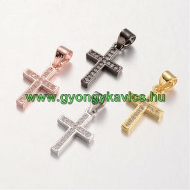   Fekete Színű Cirkón Cirkónia Strassz Kereszt Medál 17x10mm