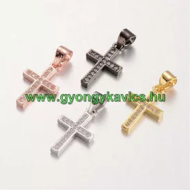   Rózsaarany Színű Cirkón Cirkónia Strassz Kereszt Medál 17x10mm