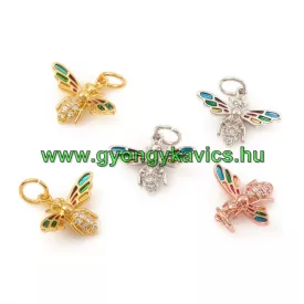   Rózsaarany Színű Cirkón Cirkónia Strassz Tűzzománc Darázs Méhecske Medál 12x15,5x4mm
