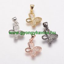   Arany Színű Cirkón Cirkónia Strasszos Lepke Pillangó Levél Medál 12x14mm