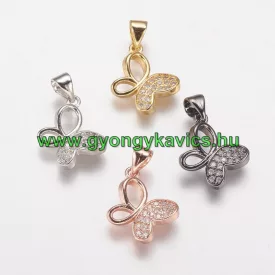   Rózsaarany Színű Cirkón Cirkónia Strasszos Lepke Pillangó Levél Medál 12x14mm