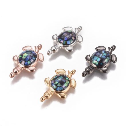 Ezüst Színű Paua Abalone Kagyló Teknős Karkötő Ékszer Dísz Közdarab Köztes 12,5x21x4mm