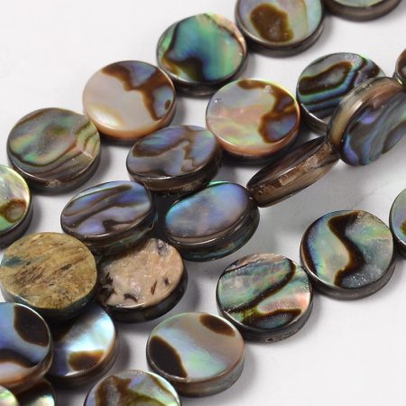 Abalone Paua Kagyló Lapos Korong (9) Gyöngy Gyöngyfüzér 8x3-4mm