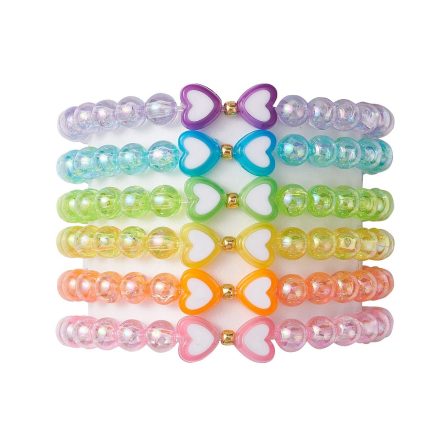 Narancssárga Színű Akril Gyöngy Szív Karkötő (K59) 6mm Átmérő: 4,4-4,7cm