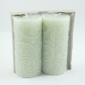 Almazöld Virágmintás Henger Gyertya 6,5x14cm