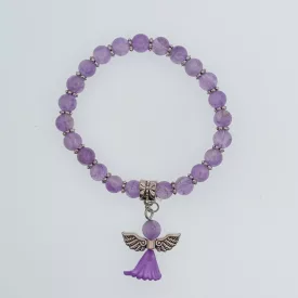   Ametiszt Angyal Charm Ásvány Karkötő (K77) 6mm Csukló átmérő: 4,8cm