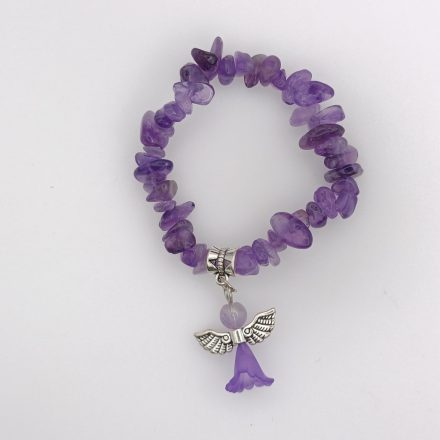 Ametiszt Ásvány Splitter Angyal Charm Karkötő (K74) Csukló átmérő: 4cm